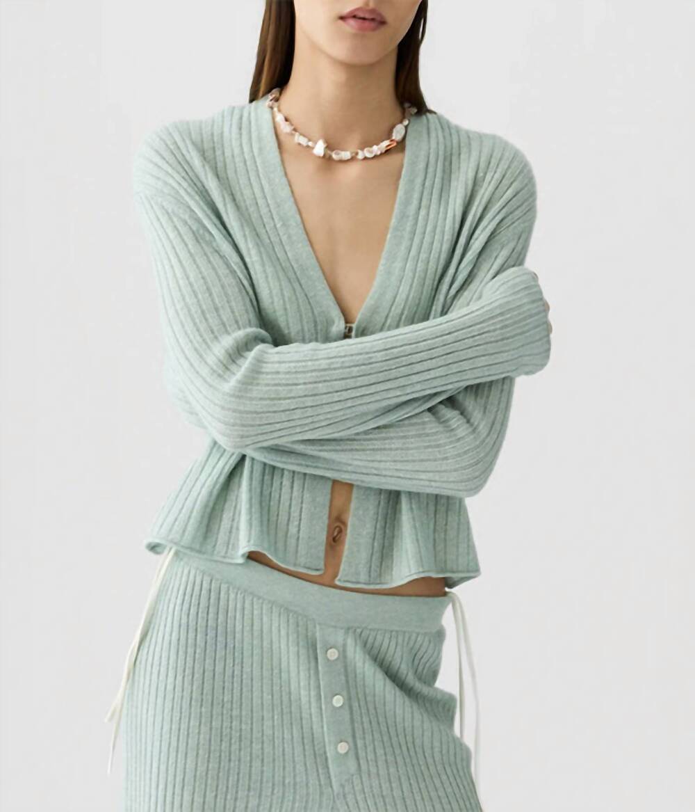 NEW GUEST IN RESIDENCE rib stealth cardigan in sage brush